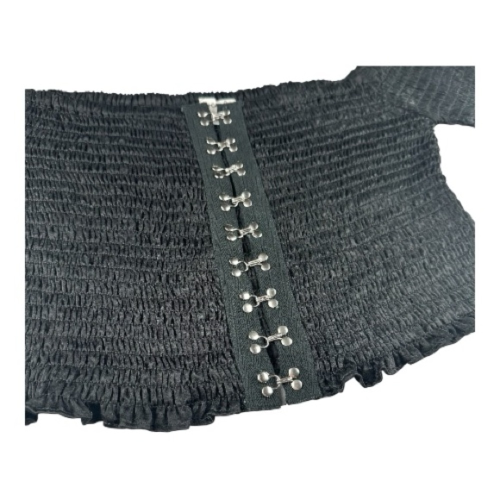 Cotton Candy LA Black Off Shoulder Ruffle Crop Top Y2K Boho Fairy Grunge L - Picture 6 of 11